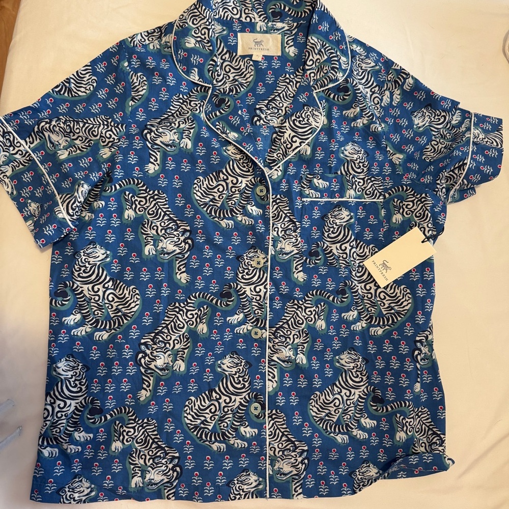 Printfresh Tiger Queen Short Sleeve Short Short Set Cornflower Medium Pajamas